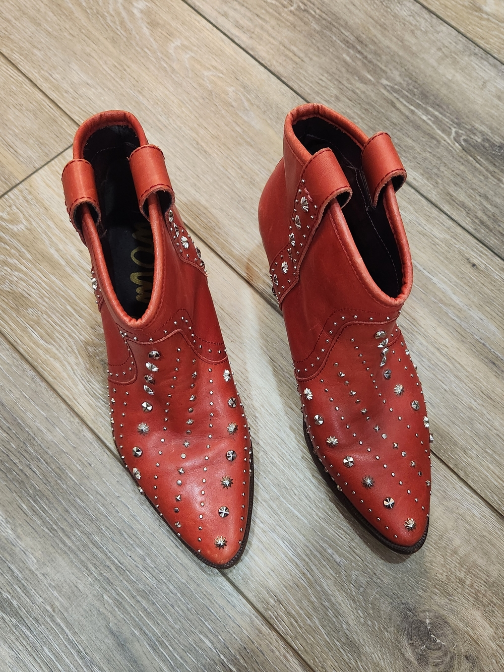 Sam Edelman Red Studded Western Pointed Ankle Booties Size 5